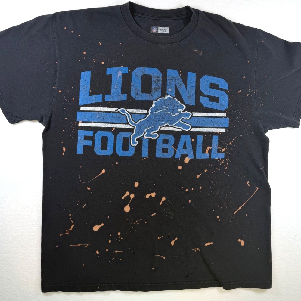 Detroit Lions NFL Team Apparel Distressed Bleach Splatter T-Shirt Black Large